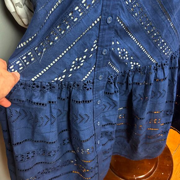 Boston Proper dress Medium western blue maxi off shoulder eyelet boho NWT - Picture 10 of 15